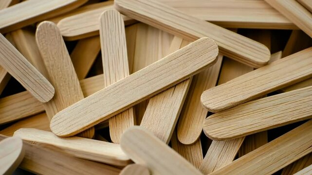Close-up of many wooden popsicle sticks