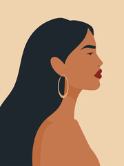 Profile of woman with hoop earrings perfect for beauty campaigns and feminine self-care projects