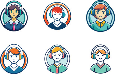 Colorful Avatar Icons Set Featuring People Wearing Headphones Perfect for Branding Design and User Interfaces