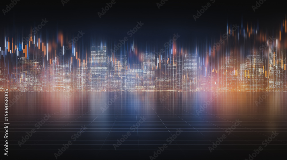 Poster abstract cityscape with lights: this photo presents an intriguing abstract cityscape with lines of l
