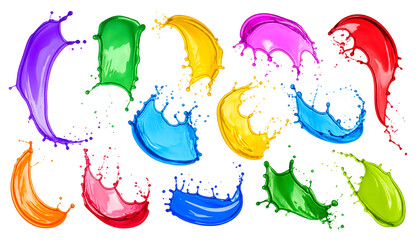 Vibrant Rainbow Paint Splashes: Dynamic Action Shots of Colorful Liquid.