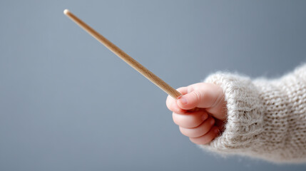 Baby's Hand Holding a Simple Wooden Stick