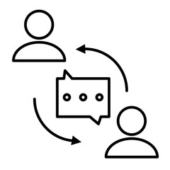 Vector icon of two people engaging in conversation, featuring speech bubbles 