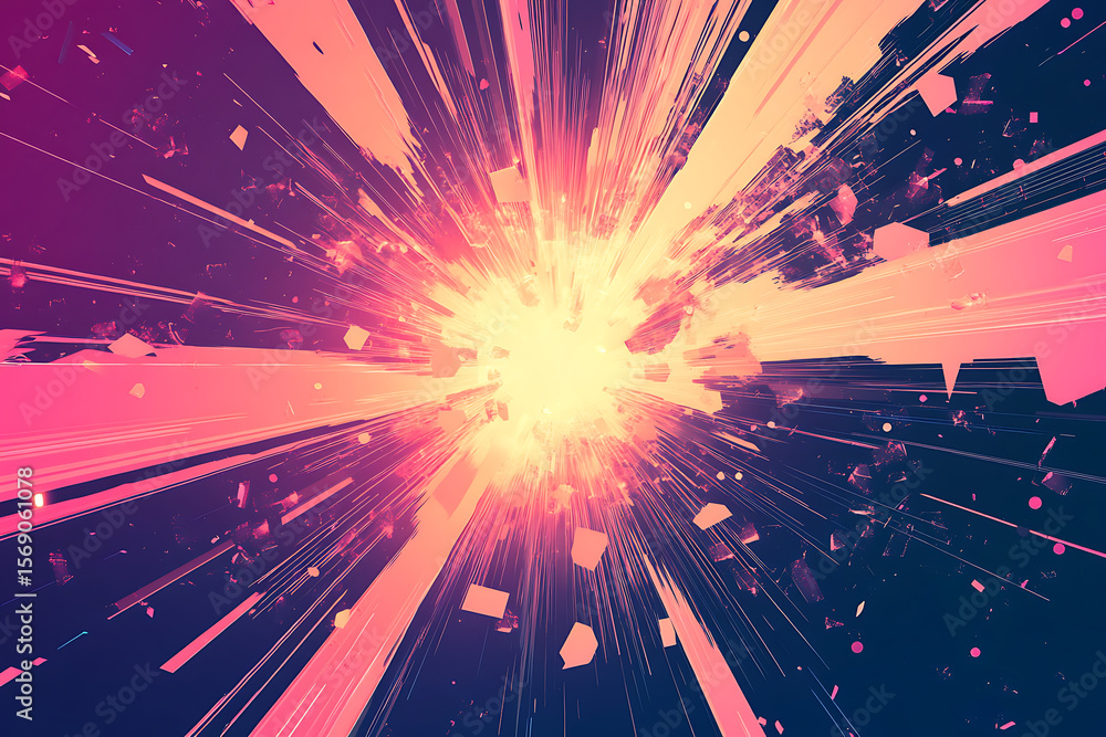 Poster abstract explosion of vibrant colors and dynamic shapes creating a sense of energy and motion