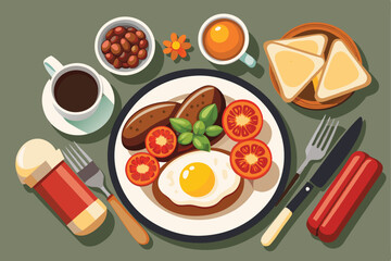 Delicious Full English Breakfast A Vibrant Illustration of Morning Meal