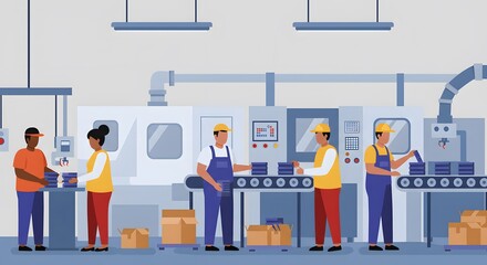 Factory Workers on Assembly Line Efficient Production Process.