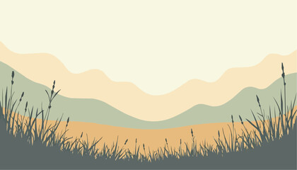 Abstract Landscape Illustration with Soft Pastel Colors and Mountain Silhouettes