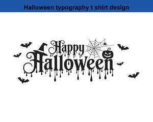 Fototapeta premium Spooky Happy Halloween Typography Design with Bats Pumpkin Spiderweb and Witch Hat