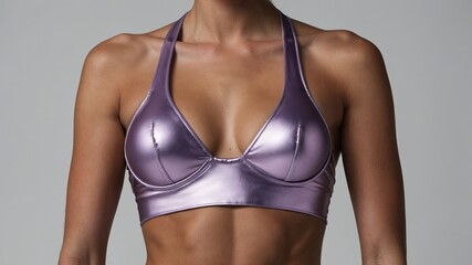 Stylish metallic purple sports bra showcasing modern fitness and fashion trends