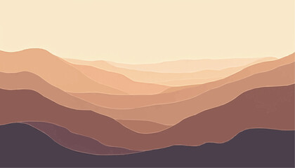 Abstract Mountain Landscape in Soft Warm Colors with Layered Hills and Gentle Gradient Sky