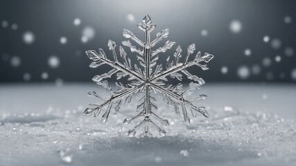 Elegant crystal snowflake on frosty surface highlighting winter's natural beauty