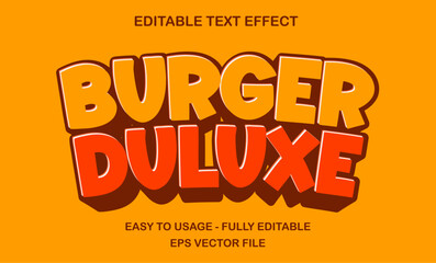 Burger deluxe text effect with bold fun style for fast food, diner, and menu design