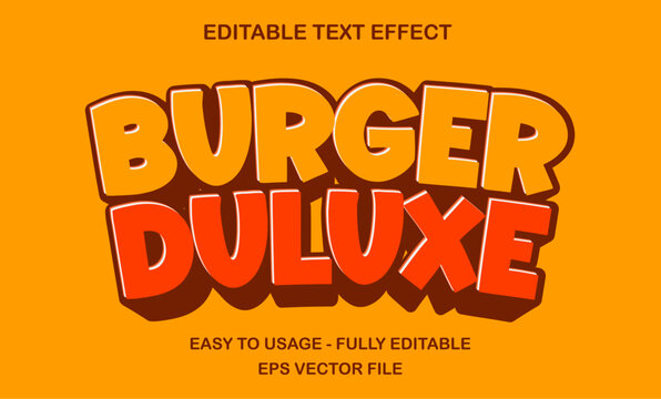 Burger deluxe text effect with bold fun style for fast food, diner, and menu design
