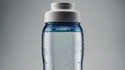 Transparent water bottle with condensation on a minimalist background