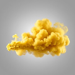 Vibrant yellow smoke cloud billowing against a gray background creates a striking visual impact in the composition