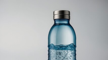 Sleek blue water bottle with metal cap on minimalist background