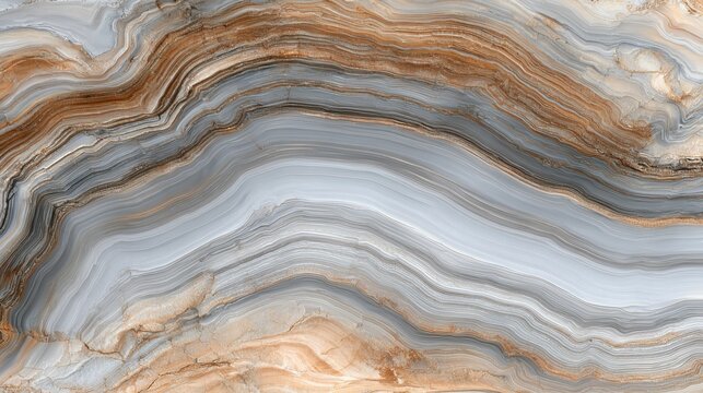 Close-up of layered stone with swirling patterns, featuring shades of brown, grey, and white