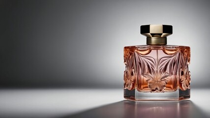 Exquisite floral glass perfume bottle with elegant design and luxurious fragrance reflection