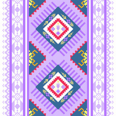 Seamless pattern with ethnic geometric shapes in Purple tone.Ideal for textile applications.Native American tribal fabric,tile,carpet, vector design.Arabic motif on window.boho indian texture ornament