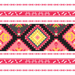 Seamless pattern with ethnic geometric shapes in Red tone.Ideal for textile applications.Native American tribal fabric,tile,carpet, vector design.Arabic motif on window.boho indian texture ornament