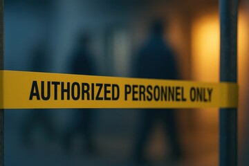 Yellow caution tape marked 'Authorized Personnel Only' placed at an entrance to restrict access to certain zones