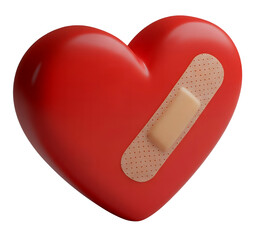Broken Heart with a Bandage Minimalist 3D Rendering in a Soft And Smooth Renderer