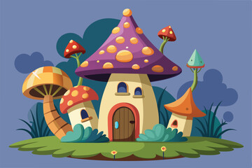Enchanted Mushroom House A whimsical illustration of fairytale homes
