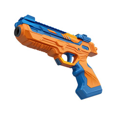 Naklejka premium Futuristic orange and blue toy gun isolated on transparent background