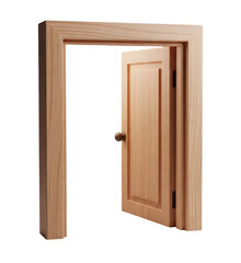 Open Wooden Interior Door Minimalist 3D Rendering in a Soft And Smooth Renderer