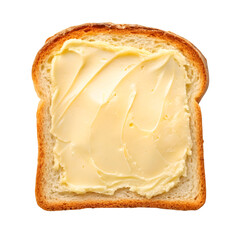 Slice of bread with butter isolated on transparent background for breakfast or food design content
