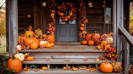 Autumnal decorations on a porch.