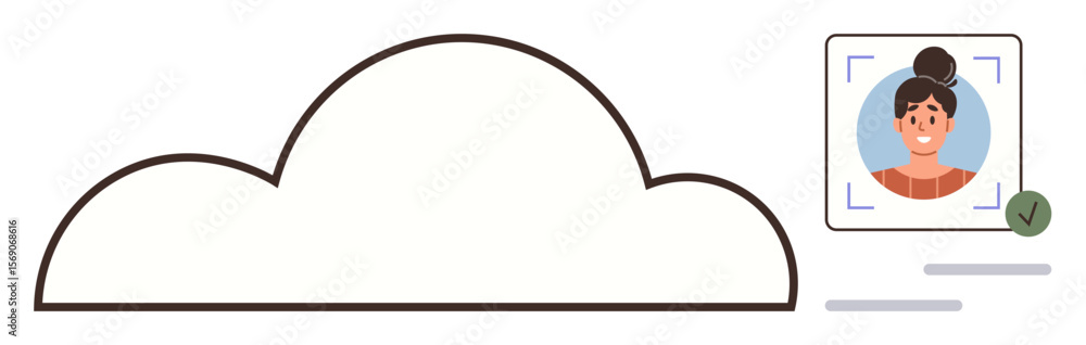 Poster minimalist cloud shape with a profile photo in a frame, identification verification checkmark. ideal