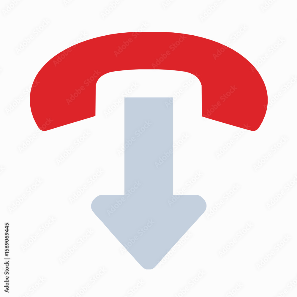 Poster abstract arrow directional symbol pointing downwards with red curved element against white backgroun