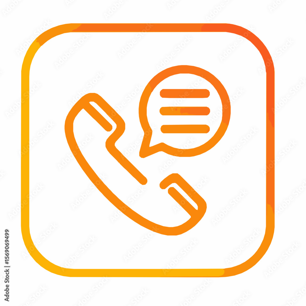 Aufkleber orange outlined phone icon inside a rounded square shape with a speech bubble