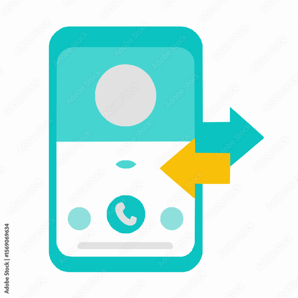 Poster outgoing call from mobile phone with arrow symbol indicating call direction and processing.
