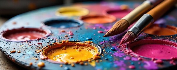 Vibrant Artists Palette Overflowing with Oil Paints Creative Process in Action
