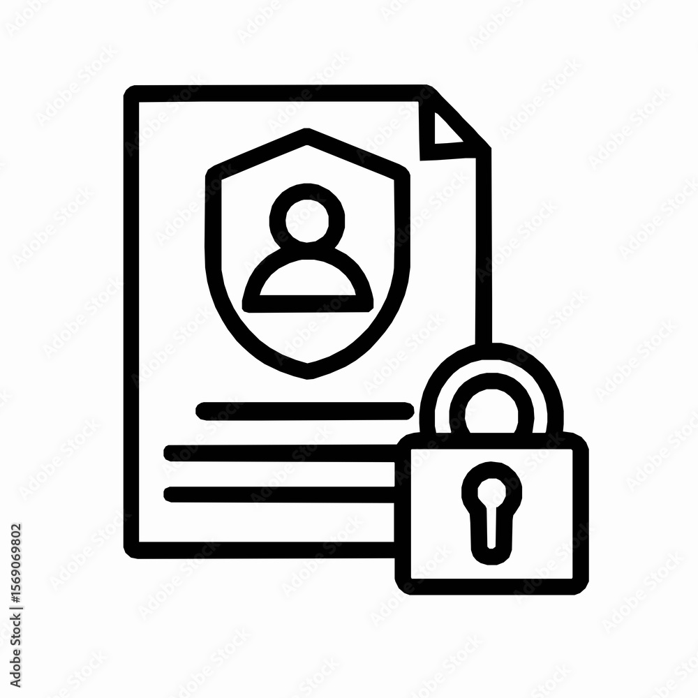 Poster secure personal data protection with padlock and shield outline icon for privacy