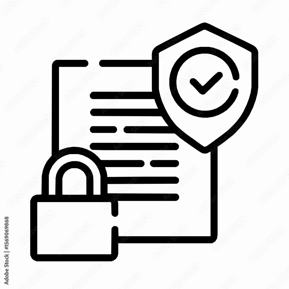 Poster secure document with padlock and shield icon representing data protection and confidentiality