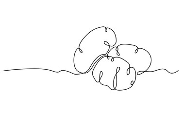 potato continuous one line drawing, Potatoes vector illustration. One line drawing art illustration with lettering organic potatoes, One line drawing art illustration with lettering organic potatoes