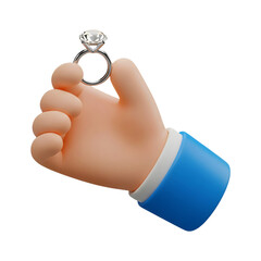 Hand Holding a Engagement Ring Minimalist 3D Rendering in a Soft And Smooth Renderer