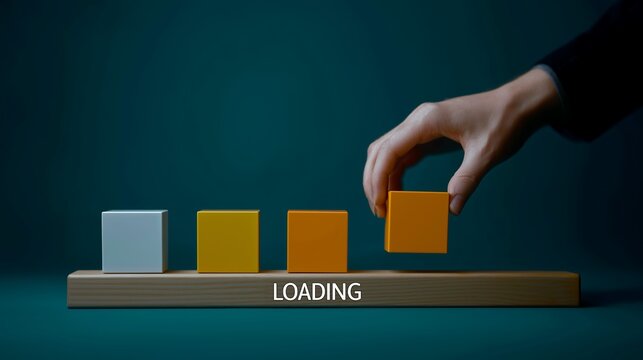 Progress Bar Visualizing Loading Stages with 3D Cubes