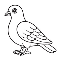 Simple black and white outline drawing of a pigeon for coloring.