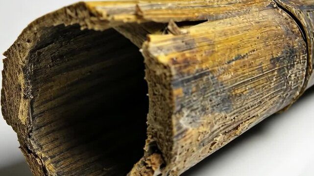 Close-up of a weathered bamboo tube
