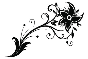 Elegant Black and White Floral Design Swirling Vines and Petals