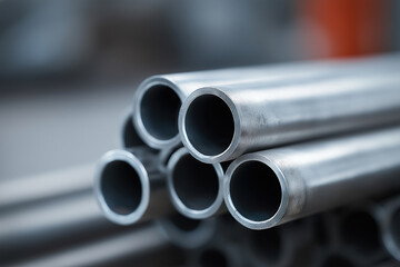 Industrial steel pipes arranged for construction and manufacturing applications