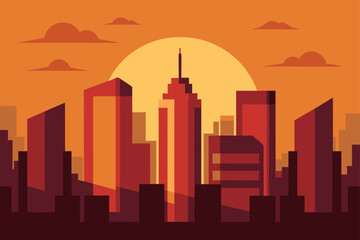 Obraz premium New York City's urban skyline at sunset, a striking silhouette of skyscrapers and iconic architecture, creates a breathtaking panorama
