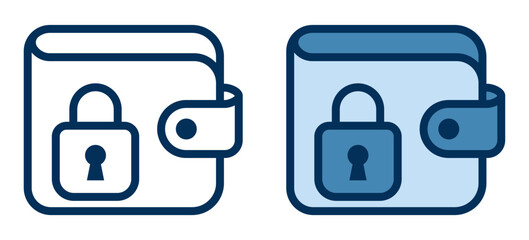 Wallet with padlock for secured access and money safety. Vector icon.