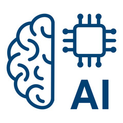 Artificial intelligence icon with brain and microchip. Vector.