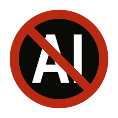 AI in prohibition symbol with red crossed circle. Vector.