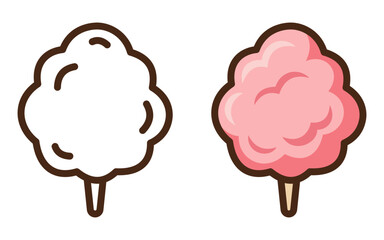 Pink and white cotton candy icon with bold outline. Vector.